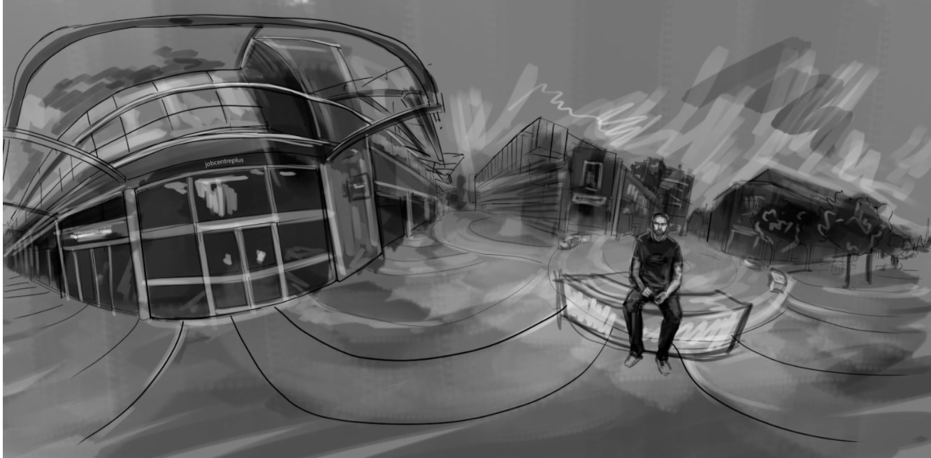 Hand-drawn storyboard frame 7